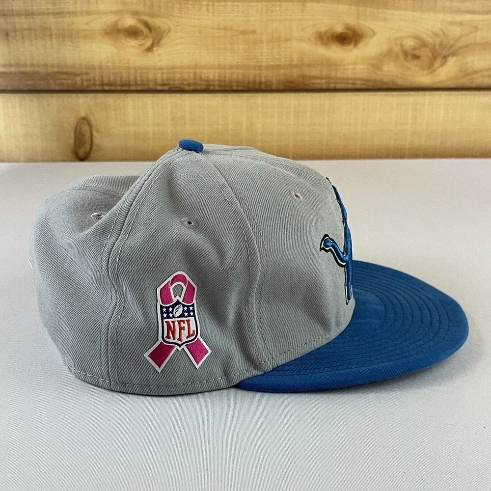 New Era Hat NFL Detroit‎ Lions Breast Cancer 59Fifty Size 7 1/2 Blue Gray